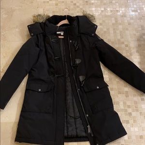 DKNY black parka coat with faux fur small